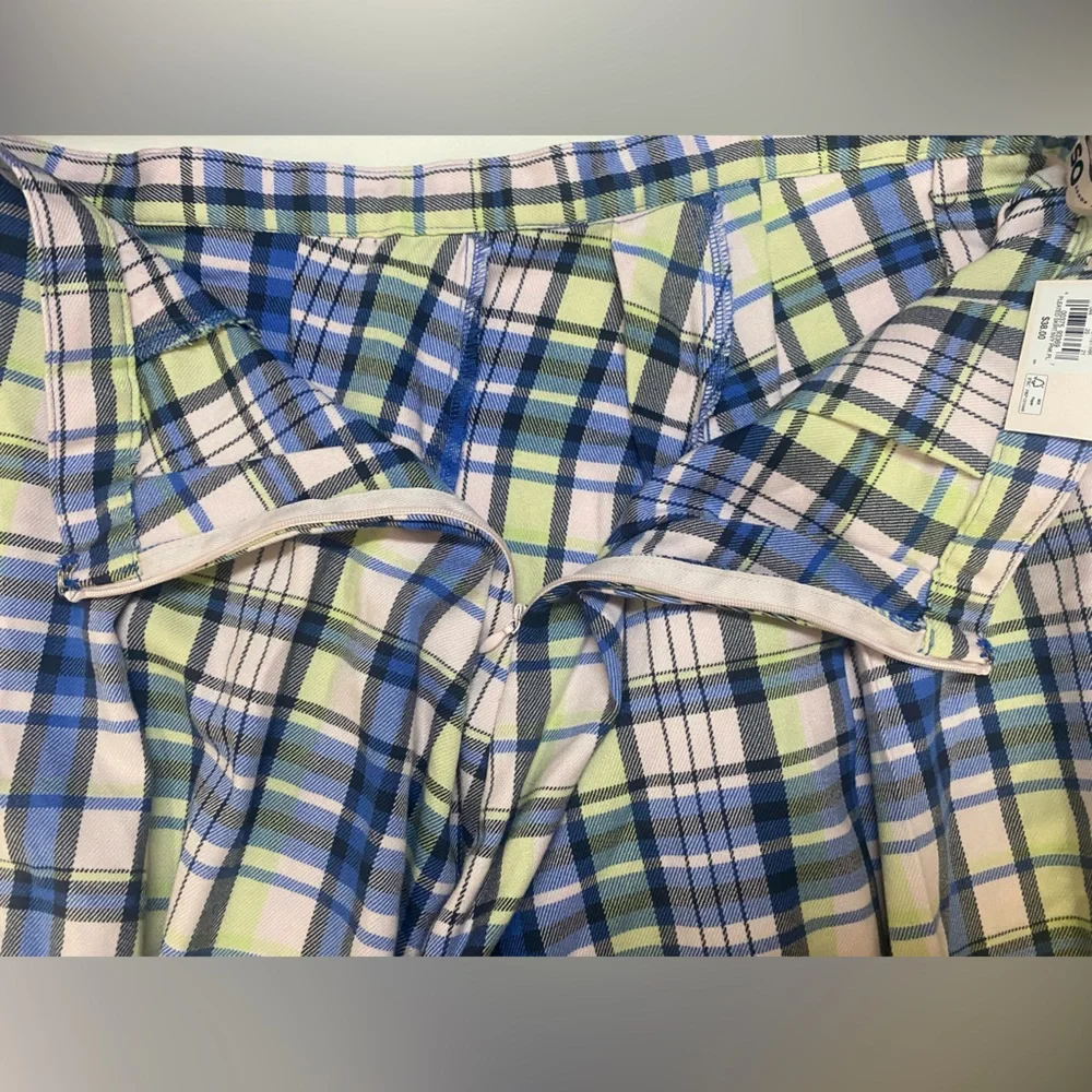 NWT SO Juniors High Rise Pleated Mini Skirt Navy Pink Plaid Pastel Sz 17 Preppy